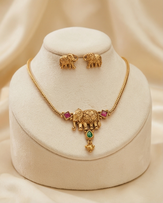 Simple Elephant Necklace with Earrings (NRW19)