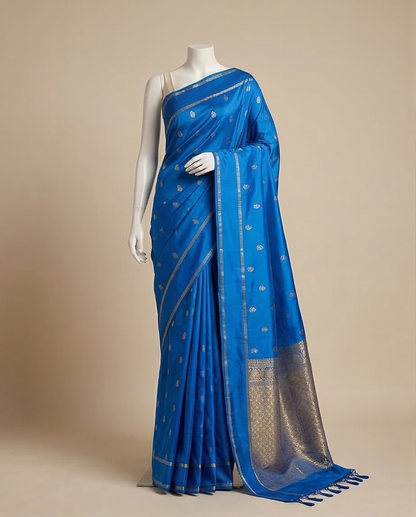 Gajji Silk - Soft woven fabric with a smooth, elegant fall - SR-PSMP9-Blue