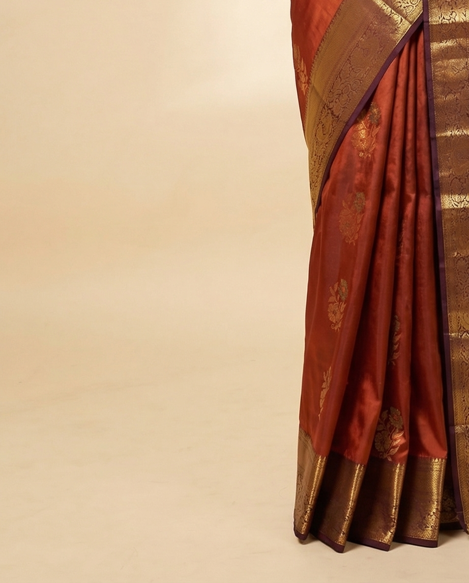 Rust Orange Semi Kanchipuram Silk Saree