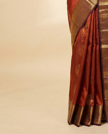 Rust Orange Semi Kanchipuram Silk Saree