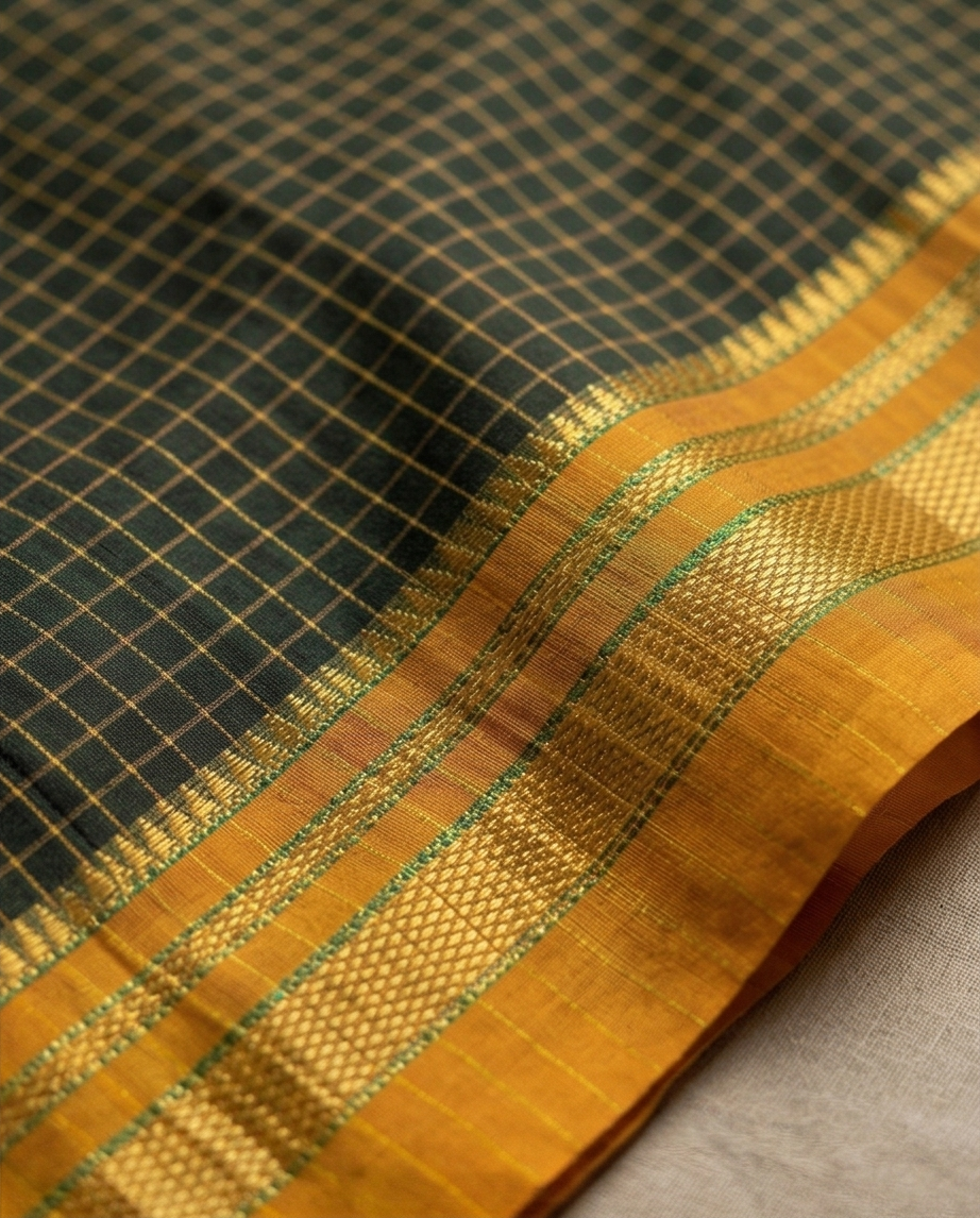 Green Small Checks Ilkal Cotton Saree (SR-SP10)