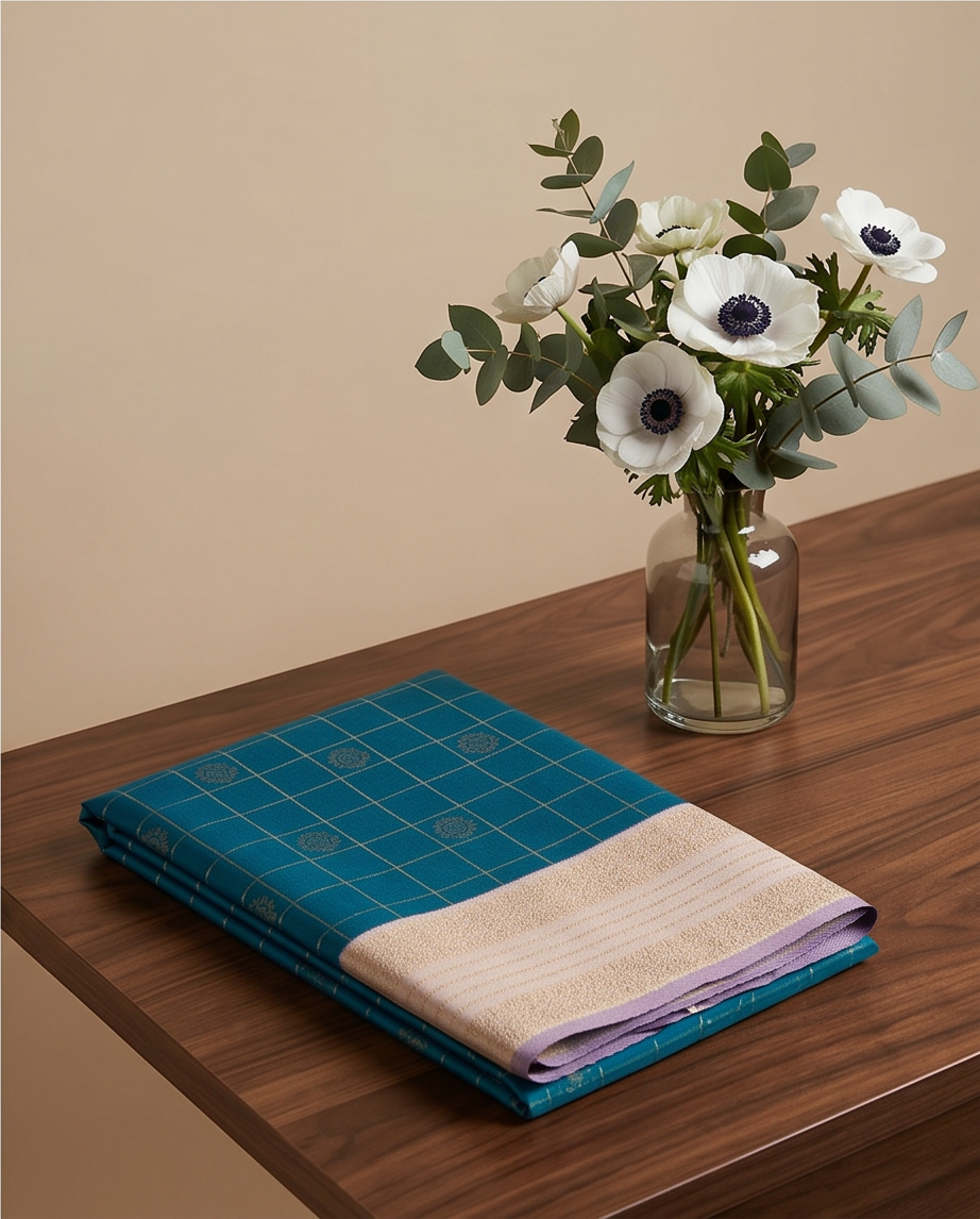Contemporary Checks, Classic Elegance Sarees-Deep turquoise (SR-PSMP22)