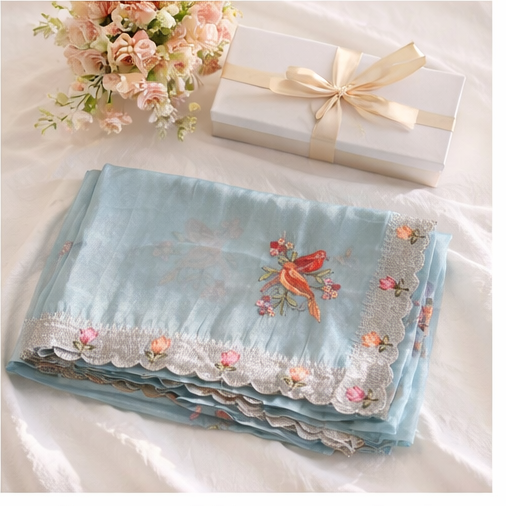 Sky-blue Bird with Flower Fancy Saree (SR-SP28)