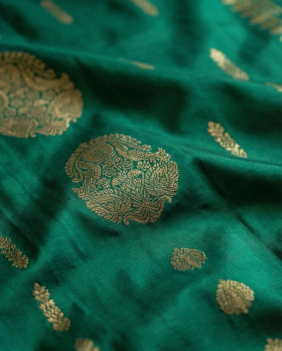 Emerald Green Kanjivaram Semi Silk Saree