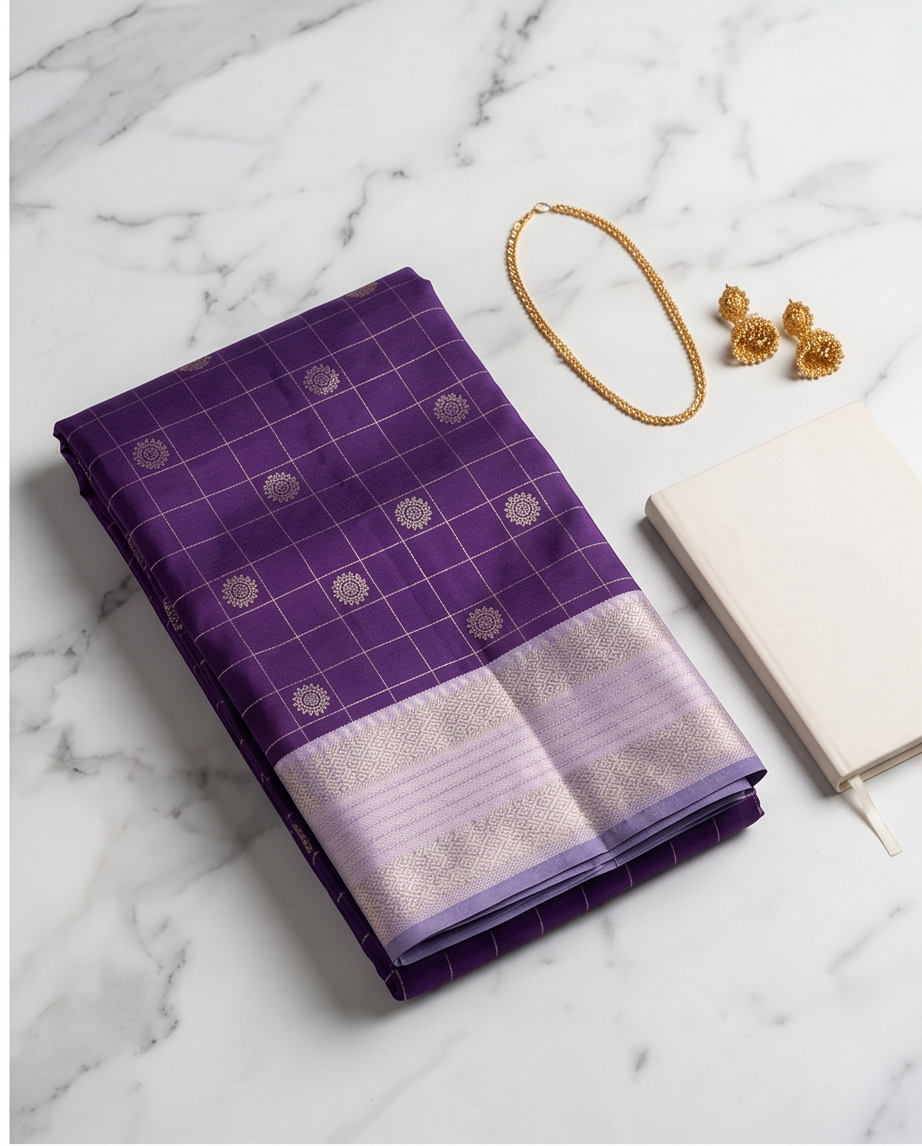 Contemporary Checks, Classic Elegance Sarees-Deep purple (SR-PSMP23)