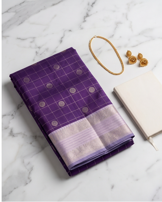Contemporary Checks, Classic Elegance Sarees-Deep purple (SR-PSMP23)