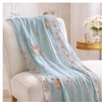 Sky-blue Bird with Flower Fancy Saree (SR-SP28)