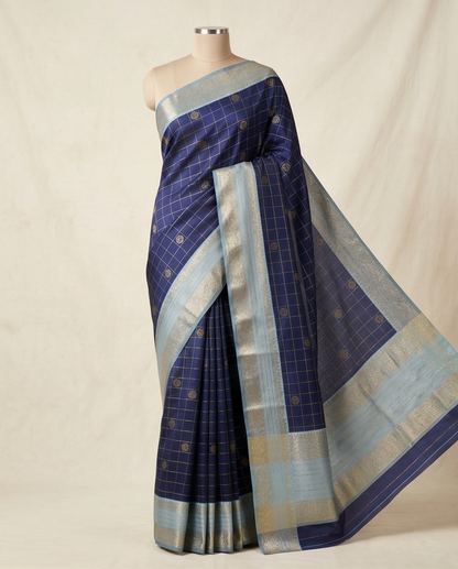 Contemporary Checks, Classic Elegance Sarees-Dark blue (SR-PSMP19)