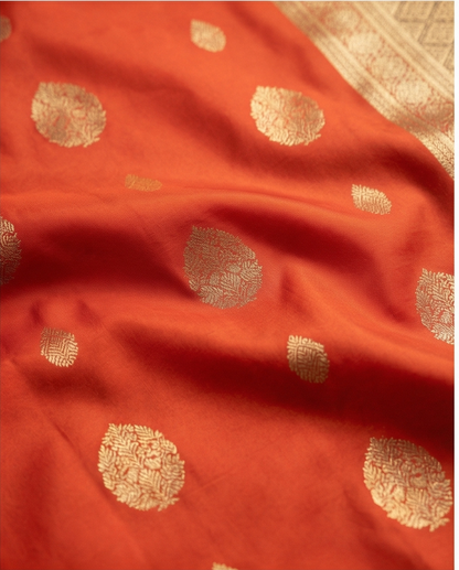 Rust Orange Pure Kanchipuram Silk Saree with Intricate Golden Zari Motifs & Rich Traditional Border - SR-MSP41