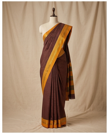 Maroon Small Checks Ilkal Cotton Saree (SR-SP11)