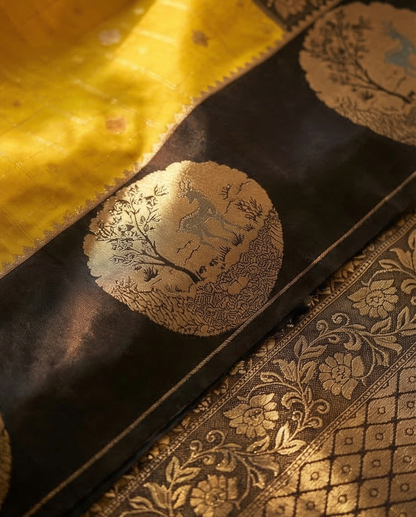 Soft, woven traditional fabric with rich zari work premium Saree (SR-MSP4)-Yellow & Black