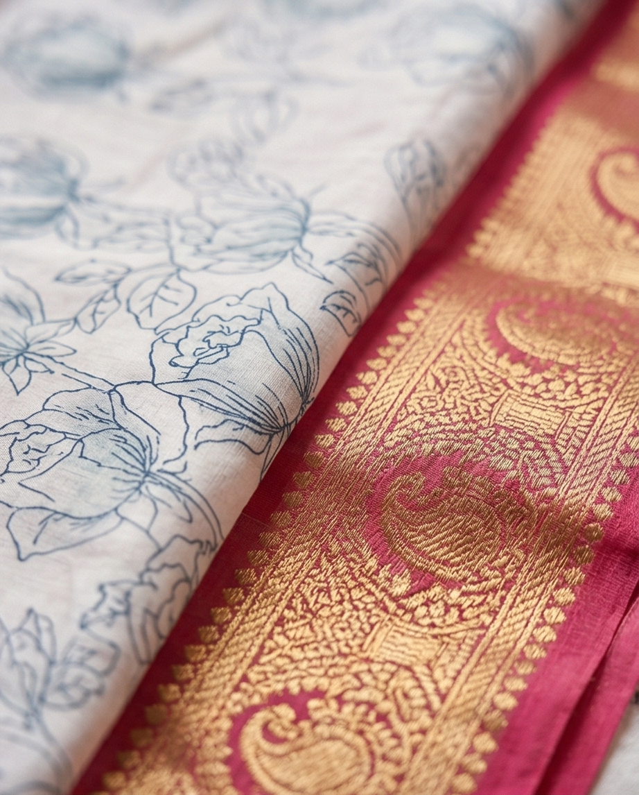 Pink and White Floral Synthetic Saree (SR-SP16)