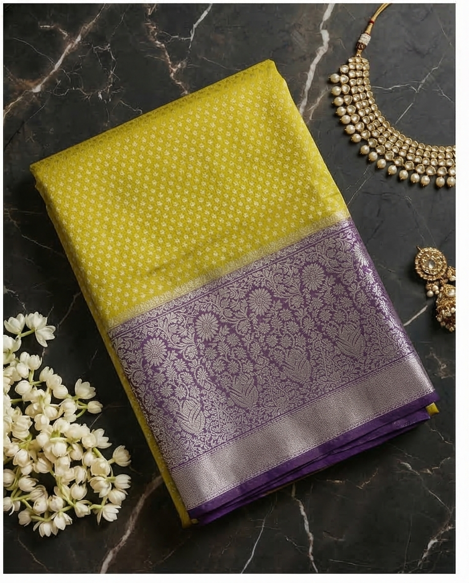 Smooth, flexible, and lightweight Semi Silk  premium Saree (SR-MSP5)-Bright Yellow