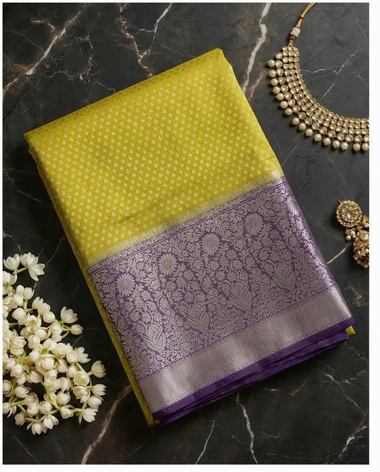 Smooth, flexible, and lightweight Semi Silk  premium Saree (SR-MSP5)-Bright Yellow