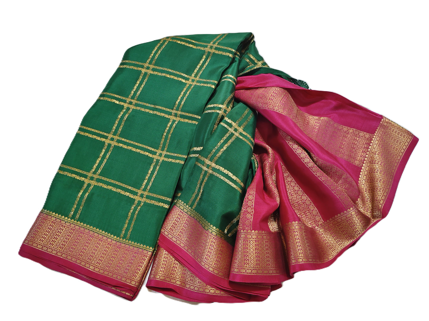 Pure Mysore Silk Saree (120 GSM) - SR-PSMP1-Green with Red