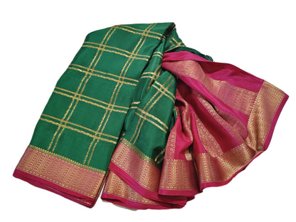 Pure Mysore Silk Saree (120 GSM) - SR-PSMP1-Green with Red