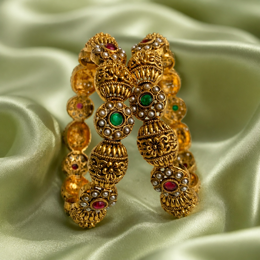 Pushparaga pearl and stone Heritage Bangles - NRW-121