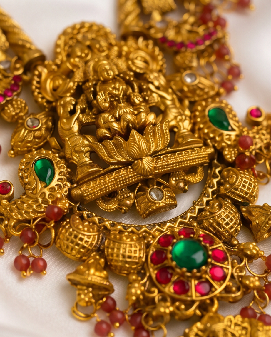 South Indian temple-style bridal necklace set - NRW-103