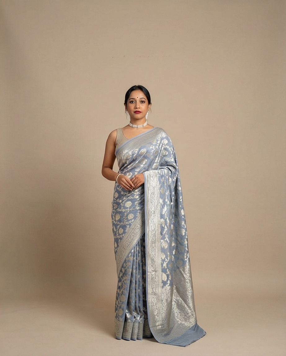 Handloom Banarasi Khaddi (SR-HUP1)-Cement Grey