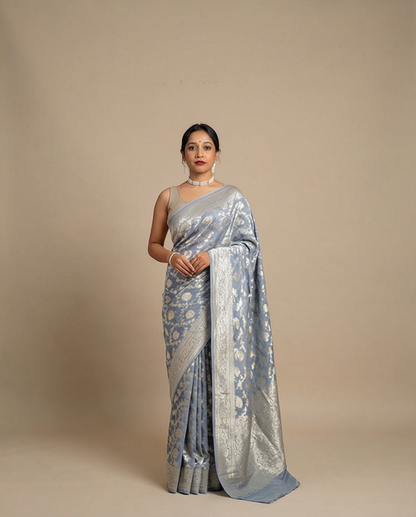 Handloom Banarasi Khaddi (SR-HUP1)-Cement Grey