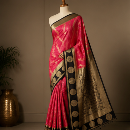 Crepe silk -Pink with Black(SR-MSP35)