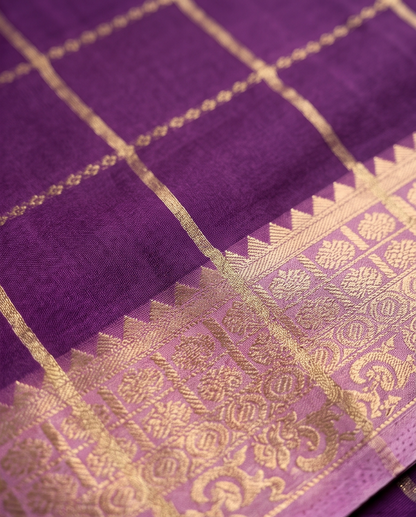 Classic Checkered Silk Saree with Grand Zari Border-purple with lavender (SR-PSMP29)
