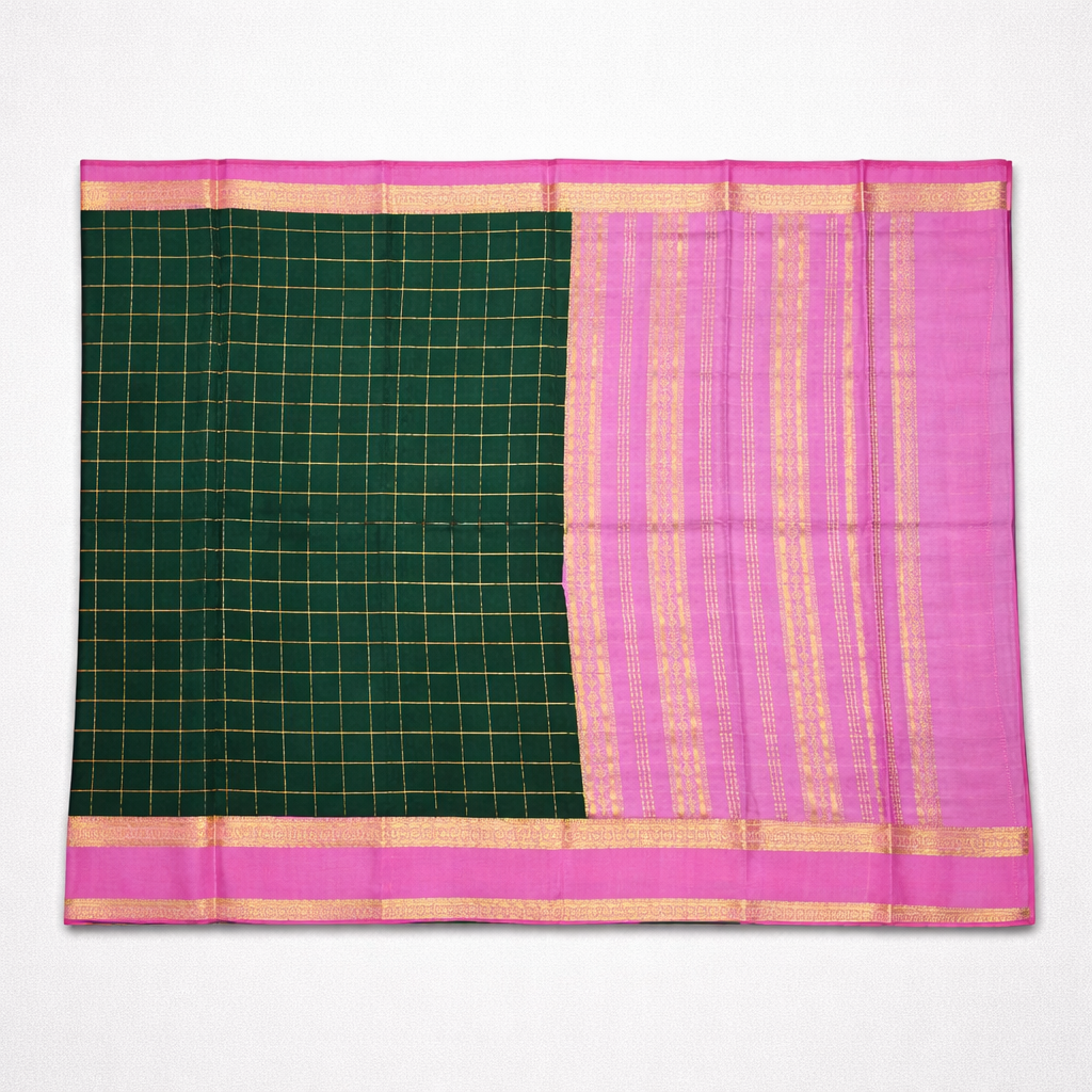 Pure Mysore Silk Saree (120gsm) - SR-PSMP3-Green & Pink