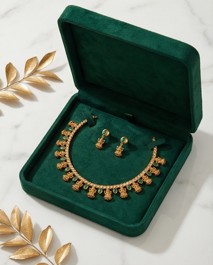 Vintage Lakshmi and green stone Necklace with Earrings (NRW34)