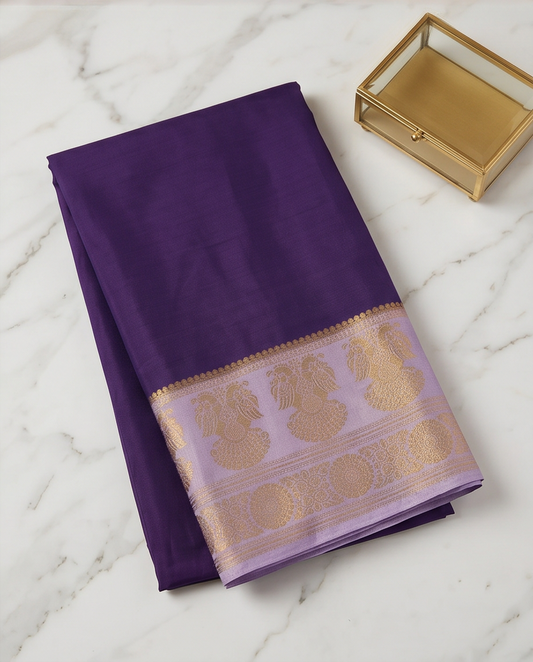 Mysore silk imitation crepe silk saree-Dark purple with Lavender (SR-PSMP44)
