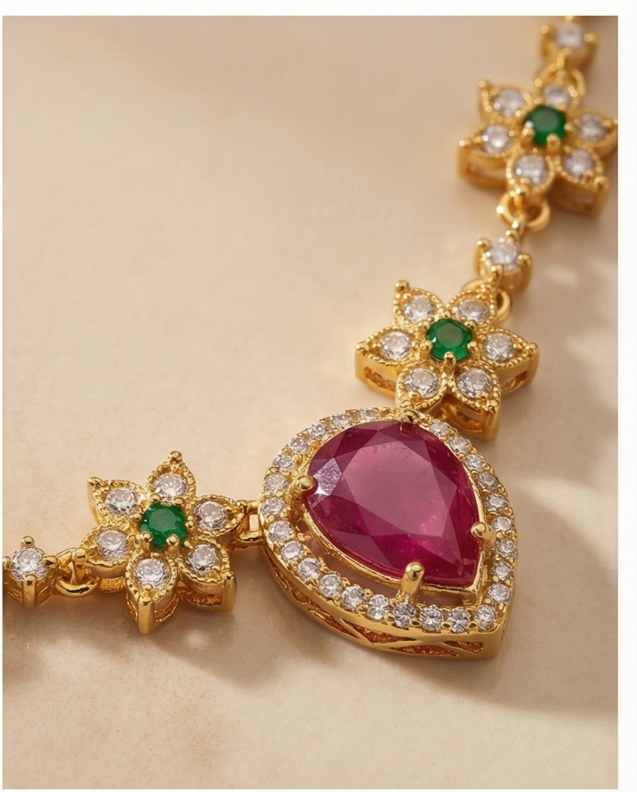 Flower and Drop stone Necklace with Earrings (NRW18)