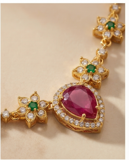 Flower and Drop stone Necklace with Earrings (NRW18)