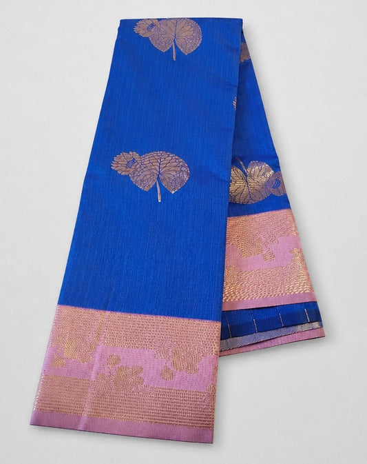 Royal Blue semi Kanjivaram Silk Saree with Pink and Gold Border (SR-PSMP26)