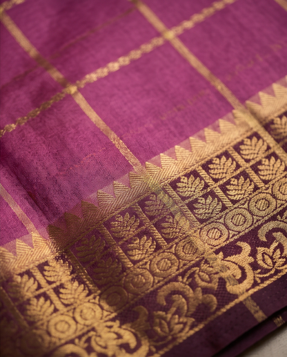 Classic Checkered Silk Saree with Grand Zari Border-Onion pink with maroon (SR-PSMP32)
