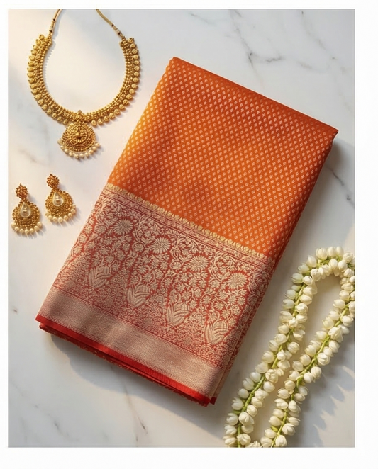 Smooth, flexible, and lightweight Semi Silk  premium Saree (SR-MSP5)-Rich Orange