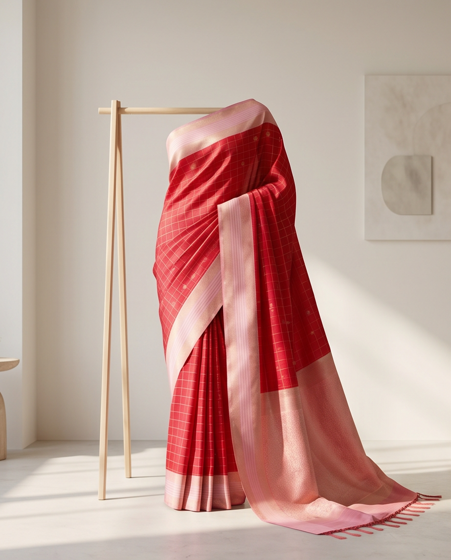 Contemporary Checks, Classic Elegance Sarees-Red (SR-PSMP20)