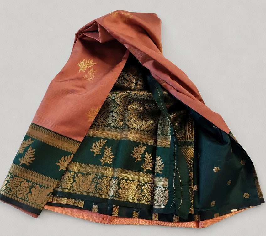 Semi silk saree with leaf and floral motifs.saree -  rose/pinkish-brown body and a dark green border (SR-PSMP25)