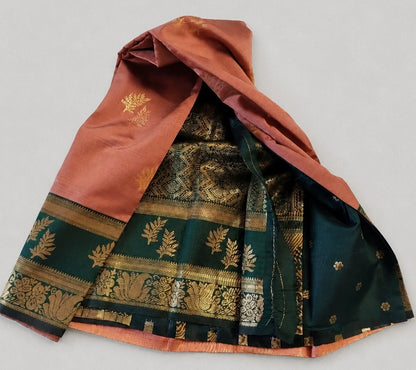Semi silk saree with leaf and floral motifs.saree -  rose/pinkish-brown body and a dark green border (SR-PSMP25)
