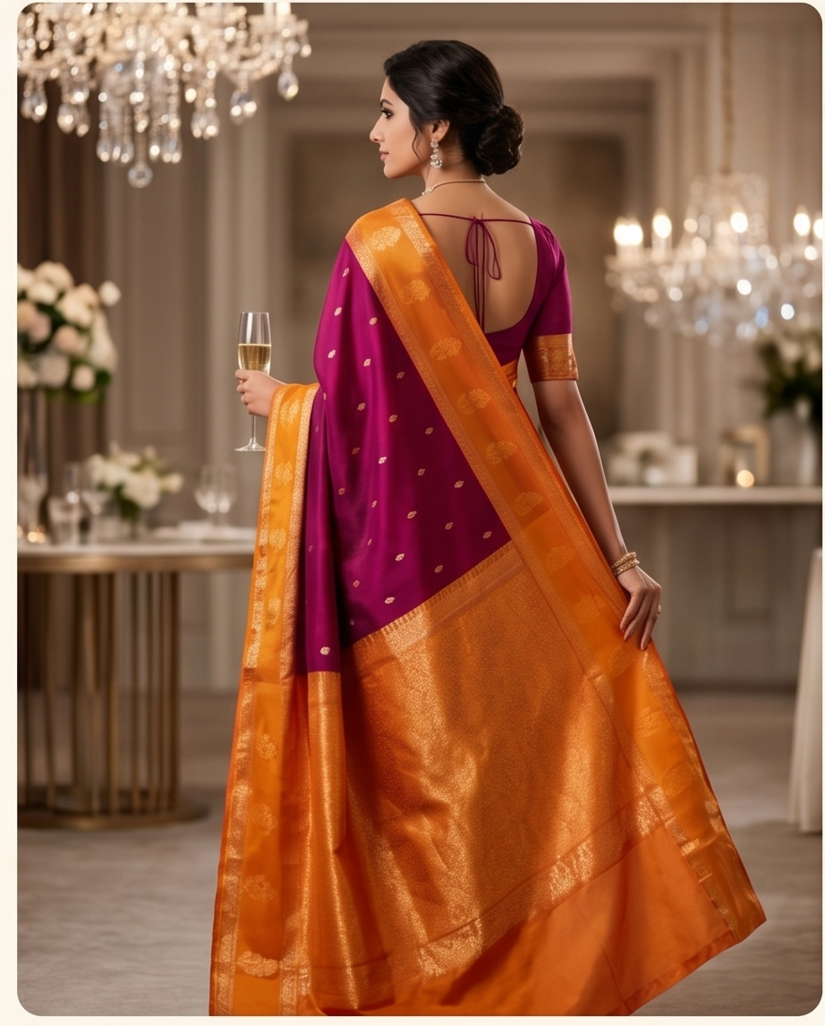 Mysore crepe flower pattern dark maroon with mustard yellow(SR-MSP26)