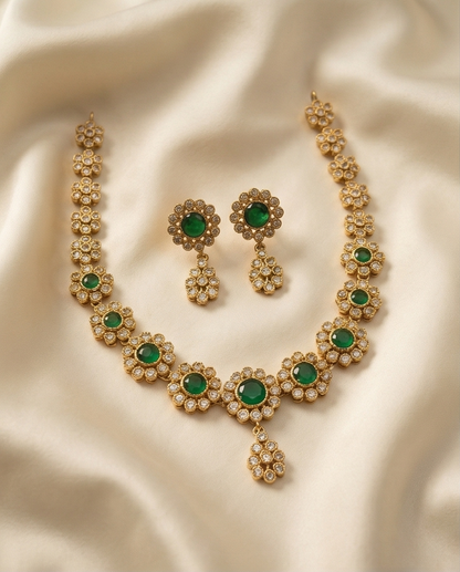 Stone Necklace with Earrings-Green (NRW46-2)