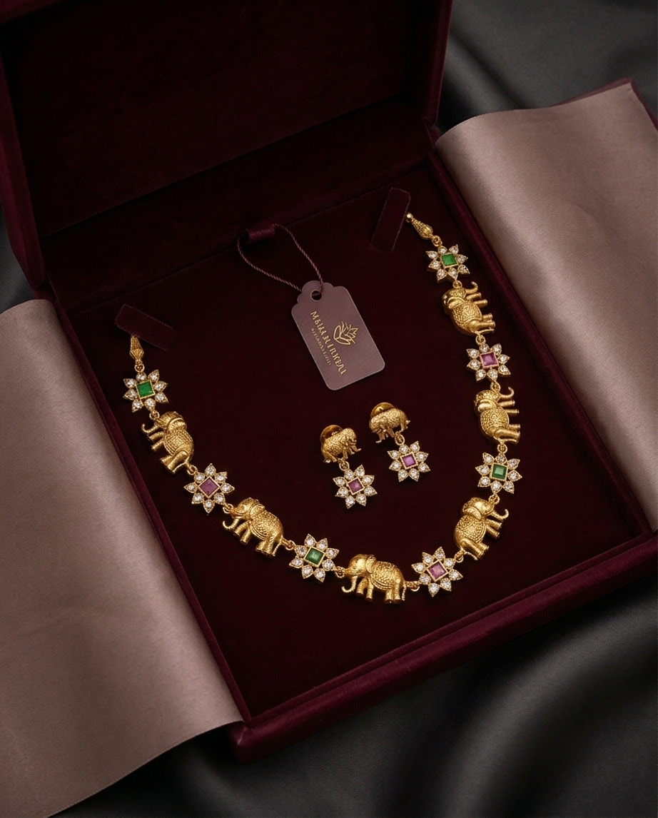 Marching Elephant Necklace with Earrings (NRW32)