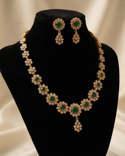 Stone Necklace with Earrings-Green (NRW46-2)