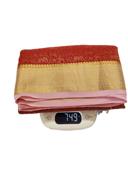 Red Mysore Silk Saree with Zari Border (120gsm) - SR-PSMP2