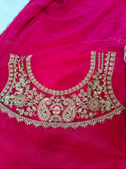 Pink Designer Saree with Net Embroidery Blouse Piece (SR-SP41)