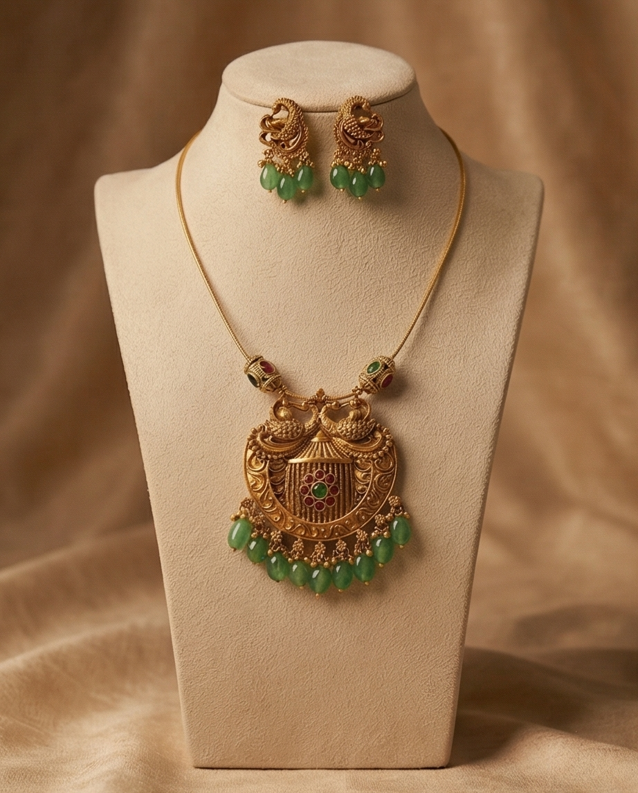 Peacock pendant designer chain with Earrings (NRW21)
