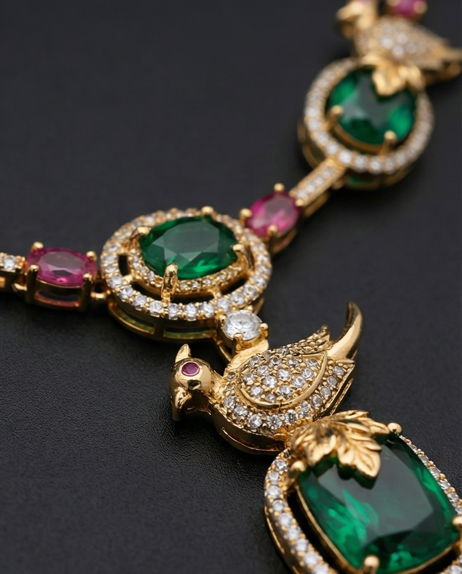 Premium quality white stone with parrot Necklace with Earrings (NRW30)
