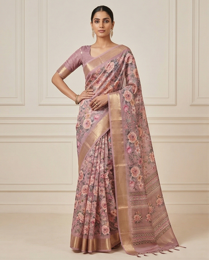Pink Floral Synthetic Saree (SR-SP6)