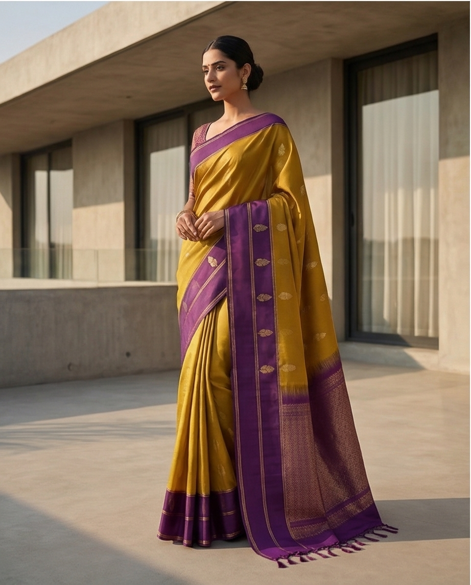 Rich Mustard Kanjivaram Silk Saree