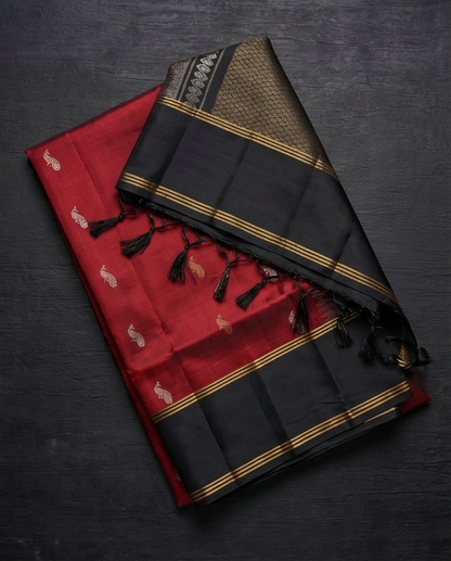 Pure Silk Saree with Black Zari Border & Intricate Paisley Motifs (SR-MASP2)
