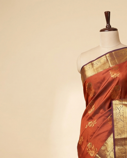 Rust Orange Semi Kanchipuram Silk Saree