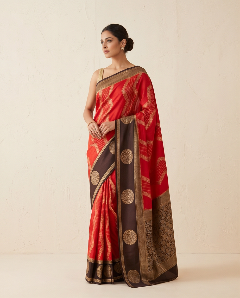 Crepe silk -Orange with brown(SR-MSP39)
